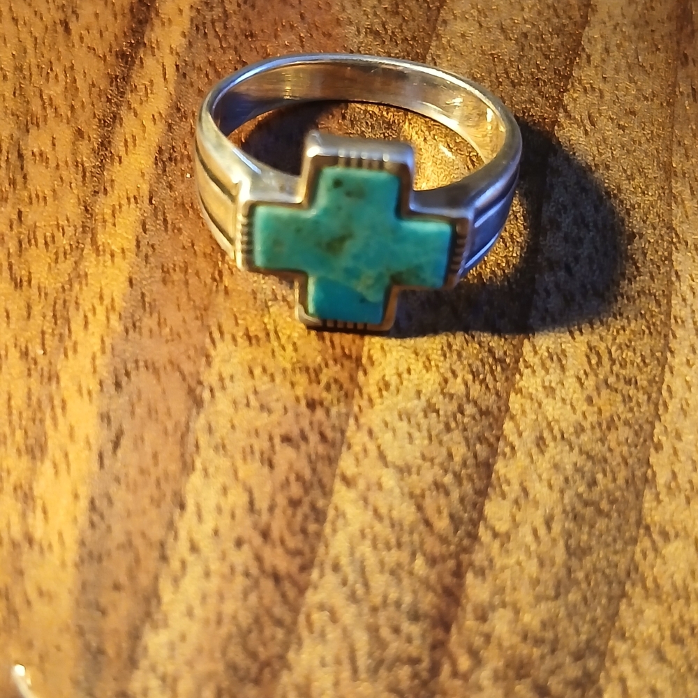 Silver and Turquoise Cross Ring